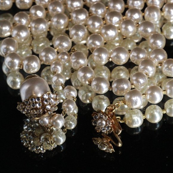 MIRIAM HASKELL COUTURE BAROQUE PEARL RHINESTONES MINT LARIAT NECKLACE - Picture 5 of 14